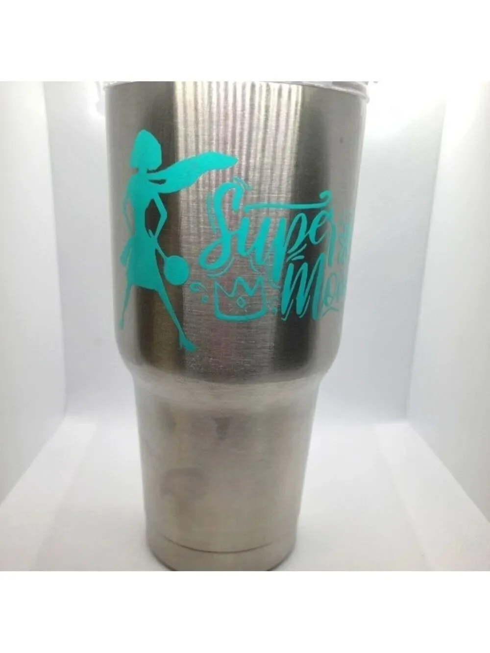 Handpainted Super Mom 27 oz Tumbler with Lid and Straw